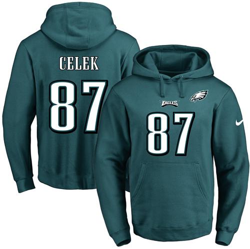 Nike Eagles #87 Brent Celek Midnight Green Name & Number Pullover NFL Hoodie