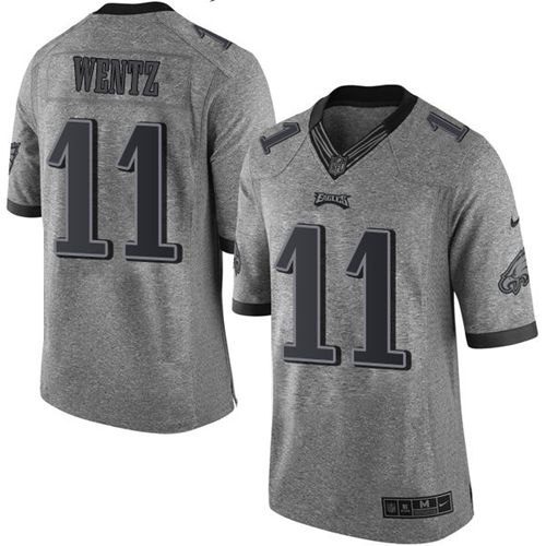 Nike Eagles #11 Carson Wentz Gray Men's Stitched NFL Limited Gridiron Gray Jersey