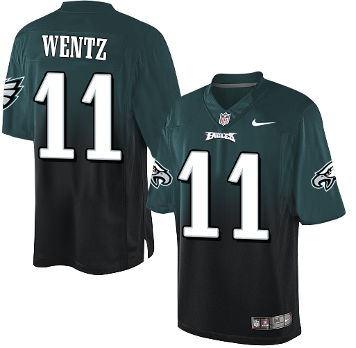 Nike Eagles #11 Carson Wentz Midnight Green/Black Men's Stitched NFL Elite Fadeaway Fashion Jersey