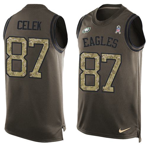 Nike Eagles #87 Brent Celek Green Men's Stitched NFL Limited Salute To Service Tank Top Jersey