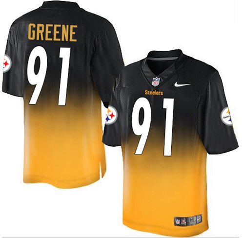 Nike Steelers #91 Kevin Greene Black/Gold Men's Stitched NFL Elite Fadeaway Fashion Jersey