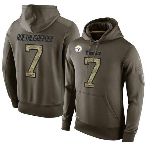 NFL Men's Nike Pittsburgh Steelers #7 Ben Roethlisberger Stitched Green Olive Salute To Service KO Performance Hoodie