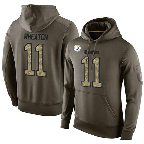 NFL Men's Nike Pittsburgh Steelers #11 Markus Wheaton Stitched Green Olive Salute To Service KO Performance Hoodie