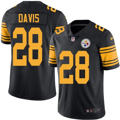 Nike Steelers #28 Sean Davis Black Men's Stitched NFL Limited Rush Jersey