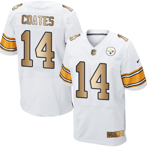 Nike Steelers #14 Sammie Coates White Men's Stitched NFL Elite Gold Jersey