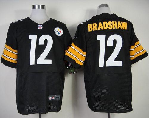 Nike Steelers #12 Terry Bradshaw Black Team Color Men's Stitched NFL Elite Jersey