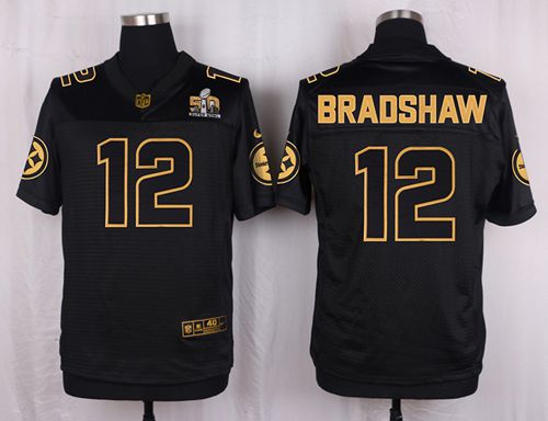 Nike Steelers #12 Terry Bradshaw Black Men's Stitched NFL Elite Pro Line Gold Collection Jersey