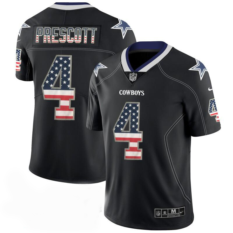Men's Cowboys #4 Dak Prescott 2018 Black USA Flag Color Rush Limited Fashion NFL Stitched Jersey