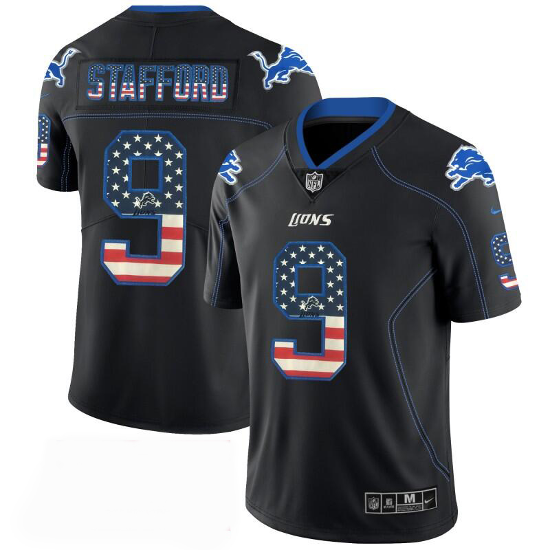 Men's Lions #9 Matthew Stafford 2018 Black USA Flag Color Rush Limited Fashion NFL Stitched Jersey