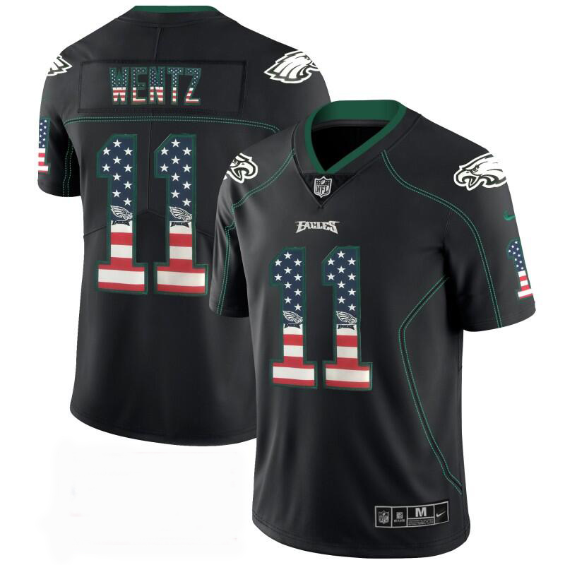 Men's Eagles #11 Carson Wentz 2018 Black USA Flag Color Rush Limited Fashion NFL Stitched Jersey