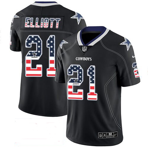 Men's Cowboys #21 Ezekiel Elliott 2018 Black USA Flag Color Rush Limited Fashion NFL Stitched Jersey