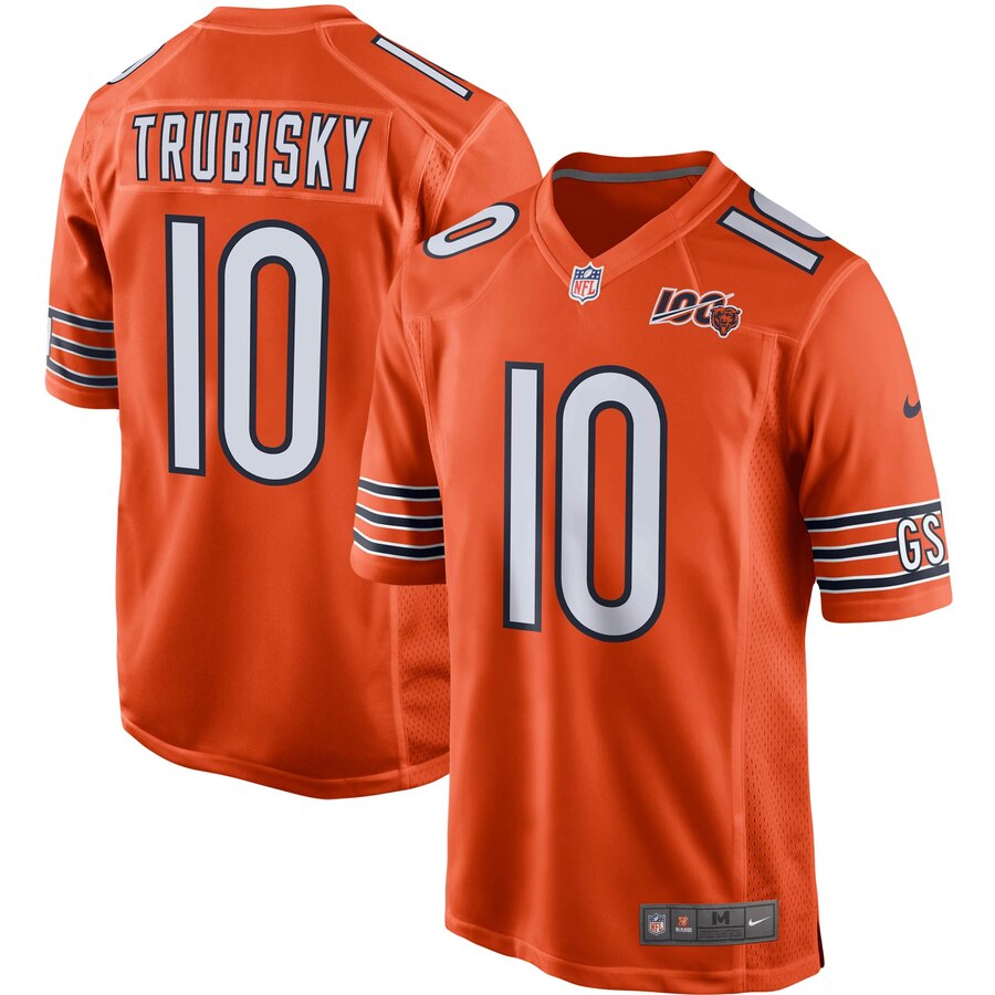 Men's Chicago Bears #10 Mitchell Trubisky Orange 2019 100th Game Stitched NFL Jersey