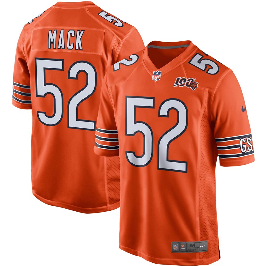 Men's Chicago Bears #52 Khalil Mack Orange 2019 100th Game Stitched NFL Jersey
