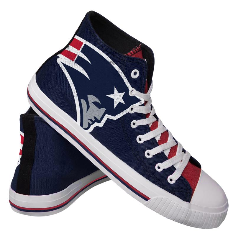 All Sizes NFL New England Patriots Repeat Print High Top Sneakers 002
