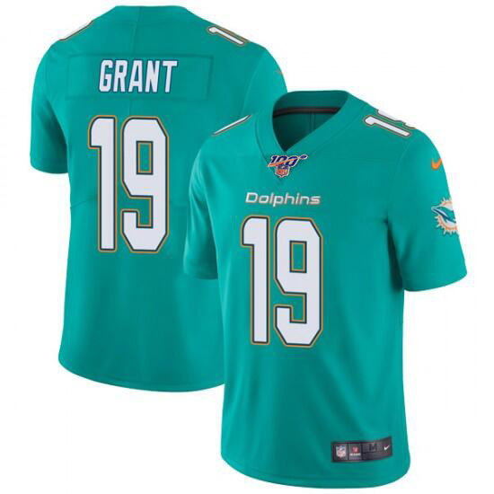 Men's Dolphins #19 Jakeem Grant Aqua 2019 100th Season Vapor Untouchable Limited Stitched NFL Jersey
