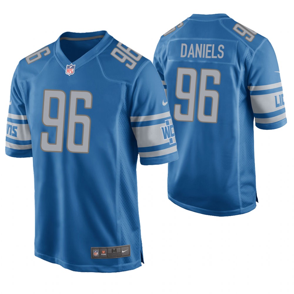 Men's Detroit Lions #96 Mike Daniels Blue Stitched NFL Jersey