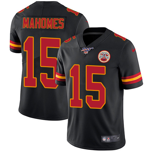 Men's Kansas City Chiefs #15 Patrick Mahomes Black 2019 100th Season Vapor Untouchable Limited Stitched NFL Jersey