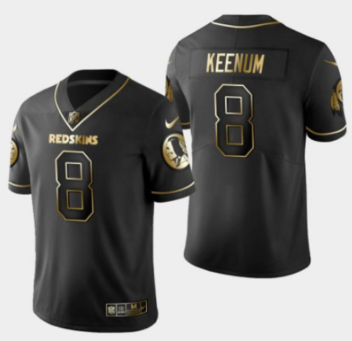 Men's Redskins #8 Case Keenum 2019 Black Gold Edition Stitched NFL Jersey