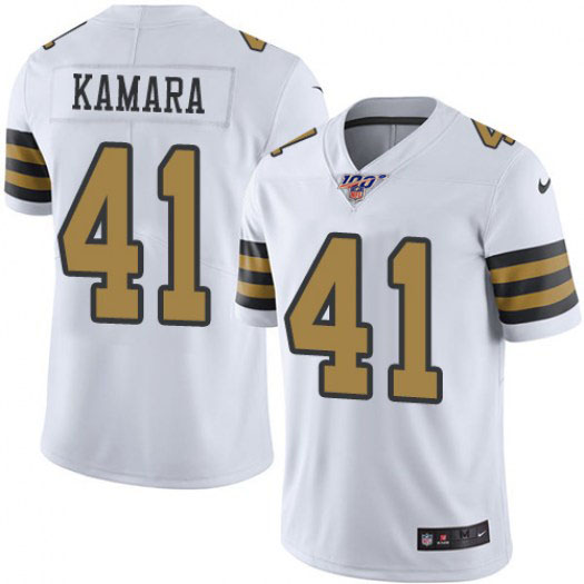 Men's New Orleans Saints #41 Alvin Kamara White 2019 100th Season Color Rush Limited Stitched NFL Jersey