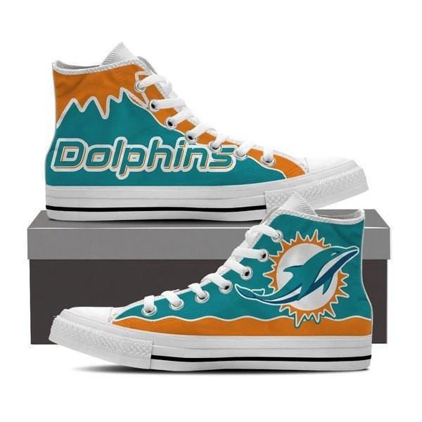 All Sizes NFL Miami Dolphins Repeat Print High Top Sneakers 005