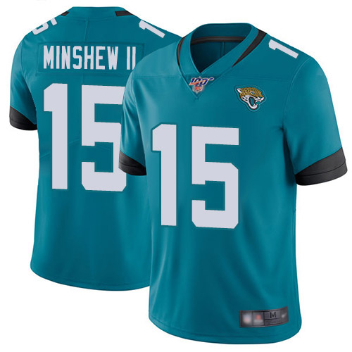Men's Jacksonville Jaguars #15 Gardner Minshew II Blue 2019 100th Season Vapor Untouchable Limited Stitched NFL Jersey.