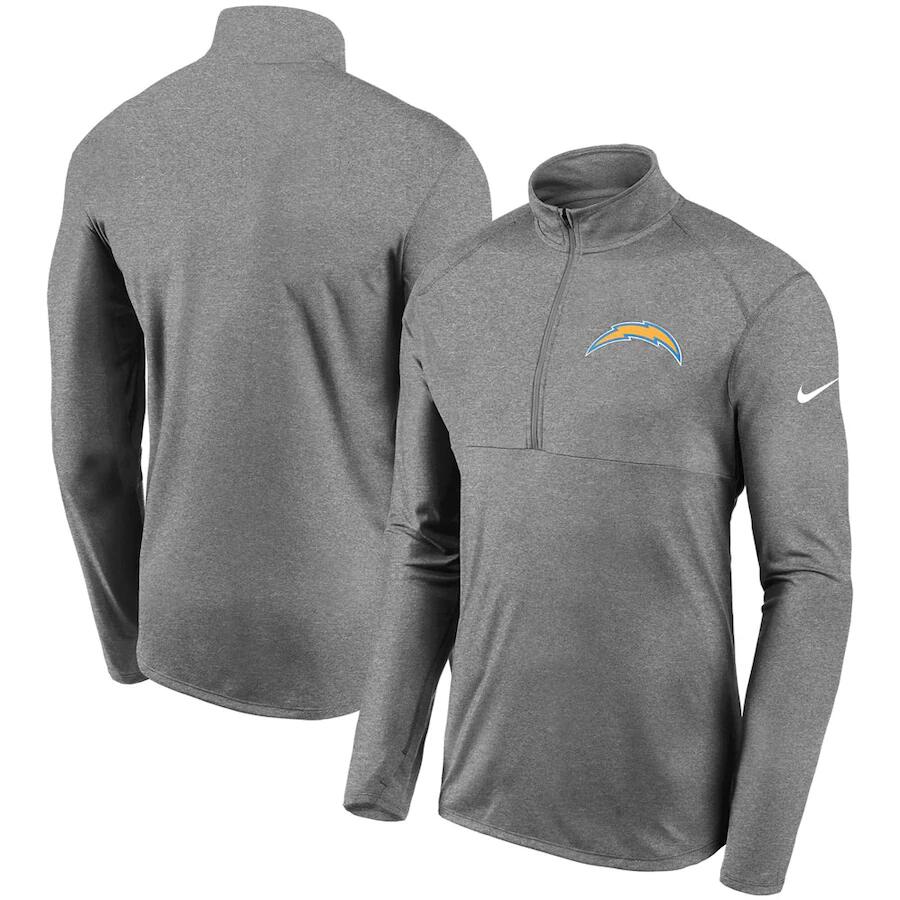 Men's Los Angeles Chargers Heathered Gray Fan Gear Element Performance Half-Zip Pullover Jacket
