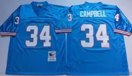 Men's Houston Oilers/Tennessee Titans #34 Earl Campbell Mitchell & Ness Blue 1980 Authentic Throwback Retired Player Stitched Jersey