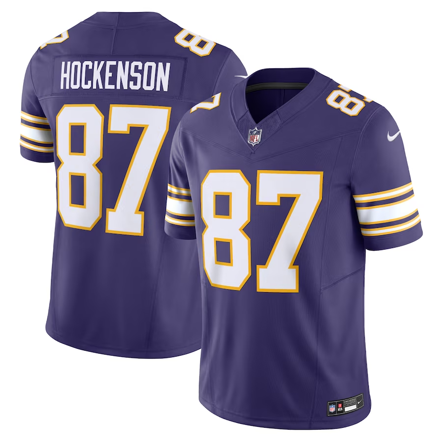 Men's Minnesota Vikings #87 T.J. Hockenson Purple 2023 F.U.S.E. Vapor Untouchable Stitched Jersey