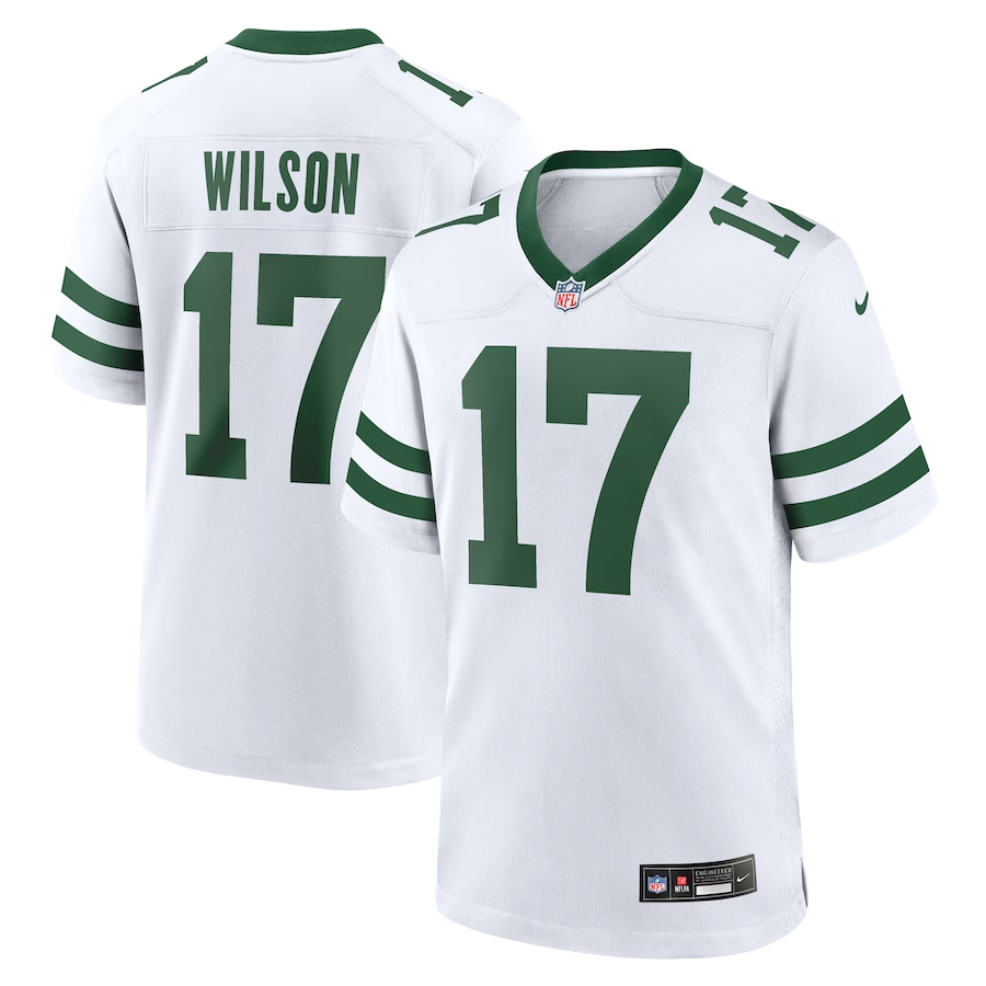 Men's New York Jets #17 Garrett Wilson White Throwback Stitched Game Jersey