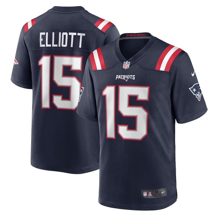 Men's New England Patriots #15 Ezekiel Elliott Navy Game Stitched Football Jersey