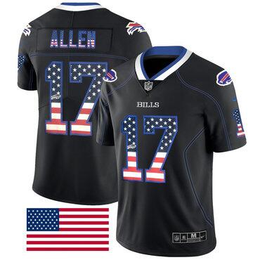 Men's Buffalo Bills #17 Josh Allen Black USA Flag Fashion Limited Jersey
