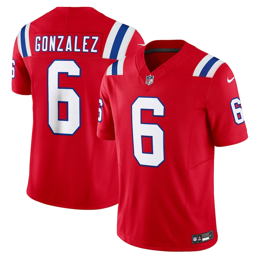 Men's New England Patriots #6 Christian Gonzalez Red 2023 F.U.S.E. Vapor Limited Football Stitched Jersey