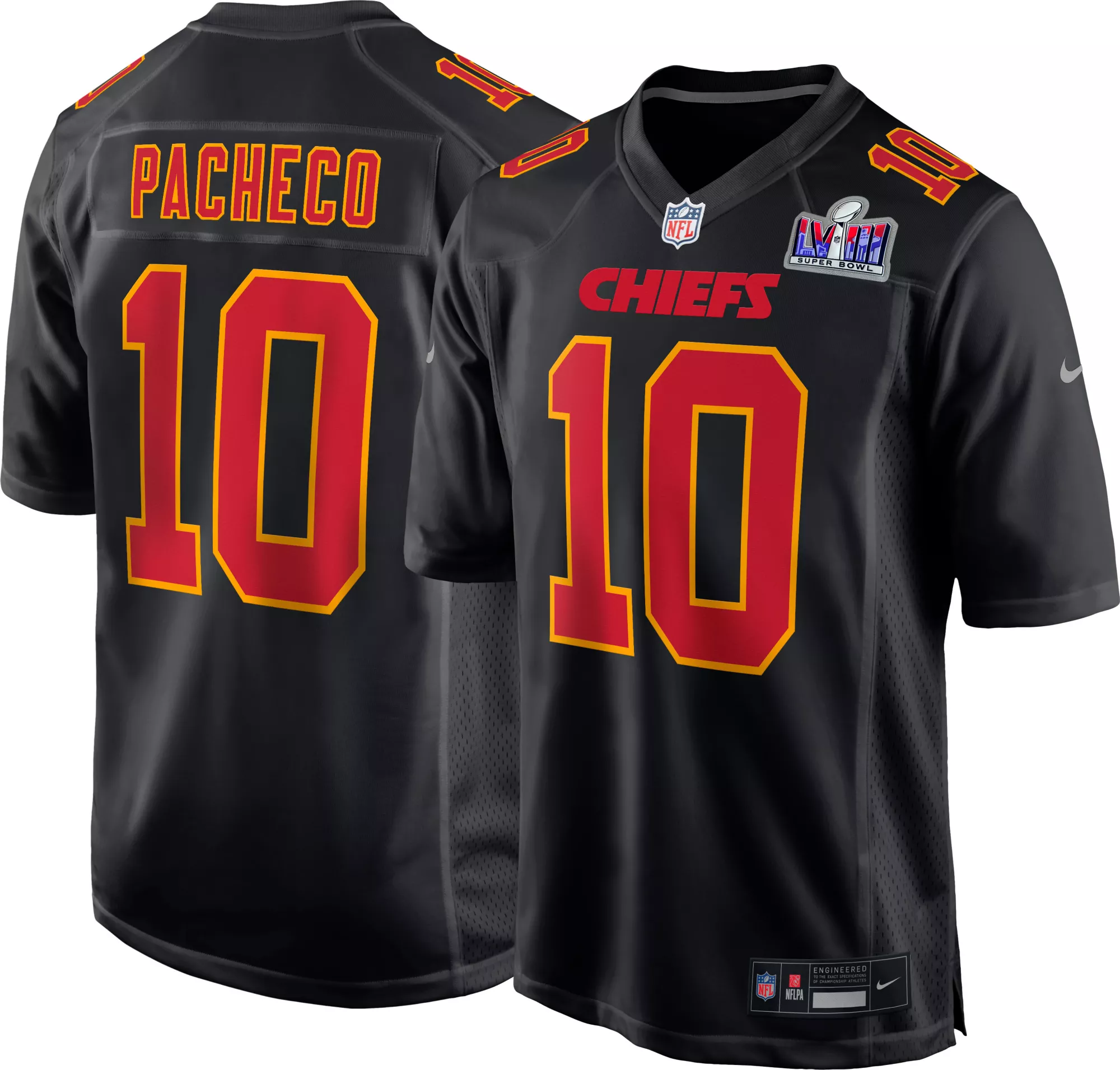 Men’s Kansas City Chiefs #10 Isiah Pacheco Black 2024 Super Bowl LVIII Patch Limited Football Stitched Game Jersey