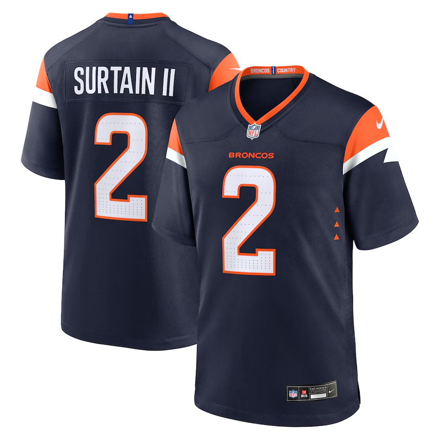 Men's Denver Broncos #2 Pat Surtain II Navy 2024 Game Stitched Jersey