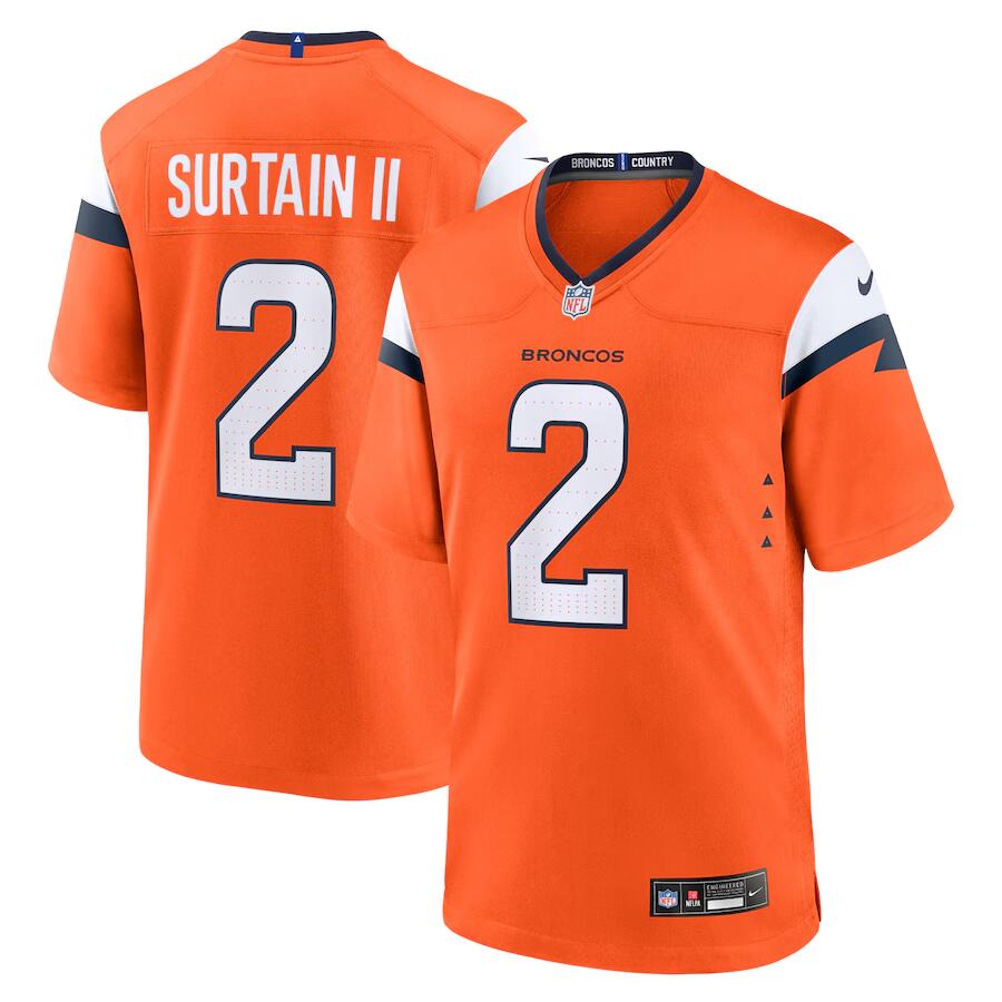Men's Denver Broncos #2 Pat Surtain II Orange 2024 Game Stitched Jersey