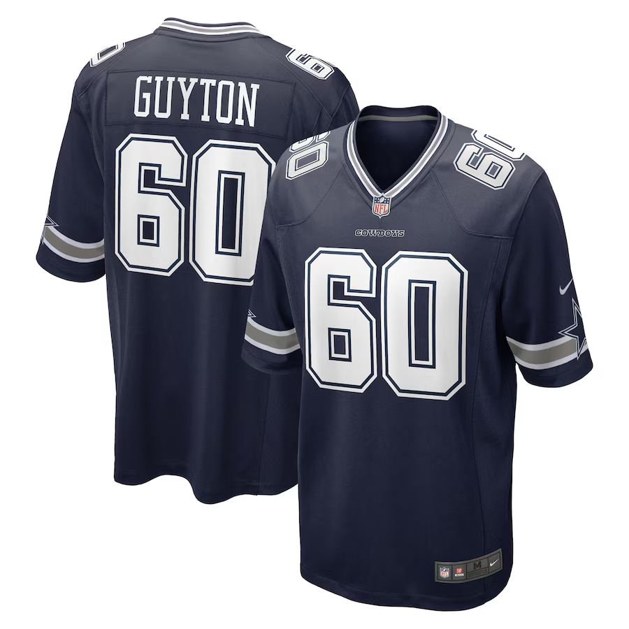 Men's Dallas Cowboys #60 Tyler Guyton Navy Game Stitched Jersey