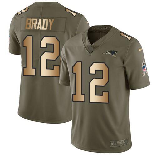 Men's New England Patriots #12 Tom Brady 2017 Olive Salute To Service Limited Stitched NFL Jersey