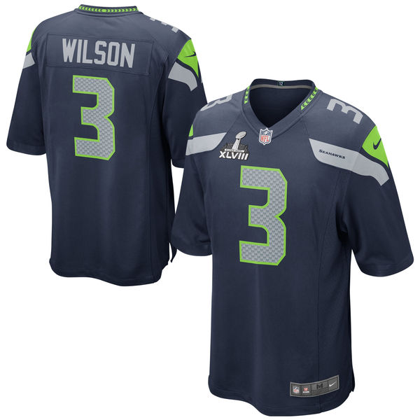 Men's Seattle Seahawks #3 Russell Wilson Blue Nike 2014 Super Bowl XLVIII Game Jersey