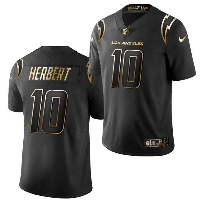 Men's Los Angeles Chargers #10 Justin Herbert Golden Black Limited Stitched Jersey