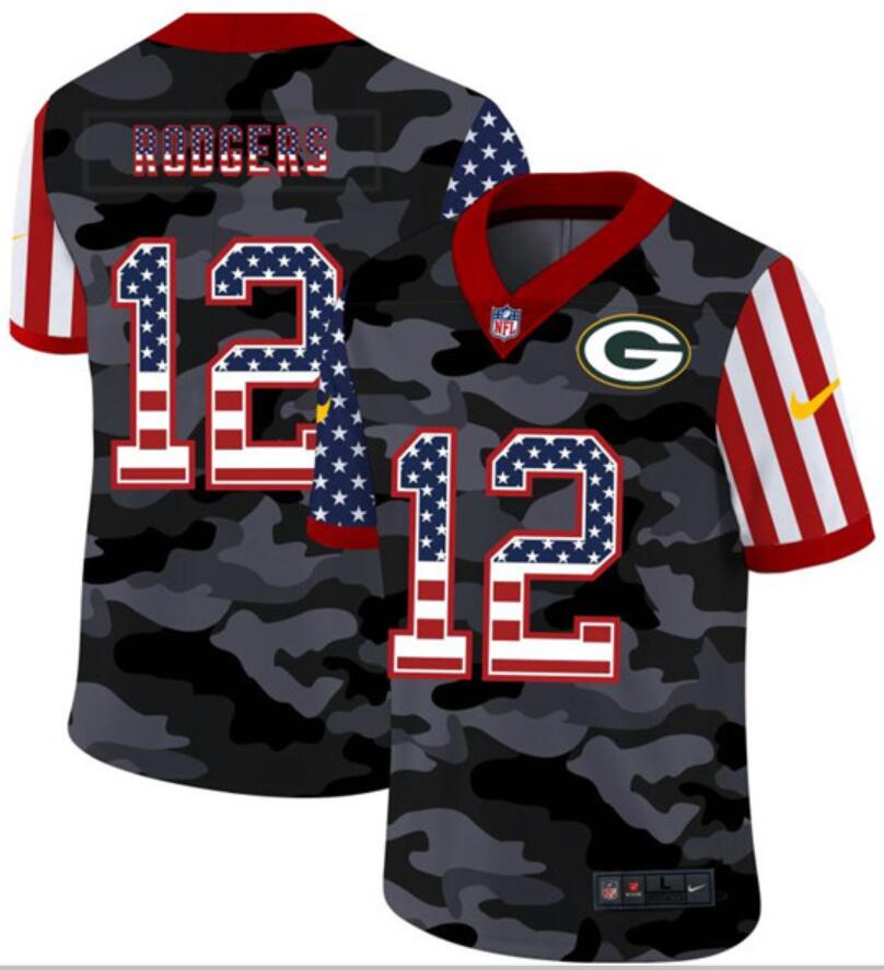 Men's Green Bay Packers ACTIVE PLAYER Custom 2020 Camo USA Flag Limited Stitched Jersey