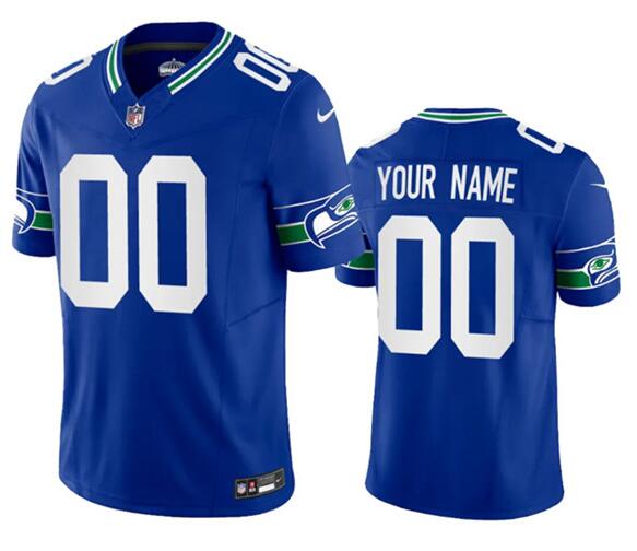 Men's Seattle Seahawks Customized Royal 2023 F.U.S.E. Vapor Limited Throwback Stitched Jersey