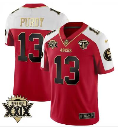 Men's San Francisco 49ers Active Player Custom Red Gold Super Bowl XXIX Patch Limited Stitched Football Jersey