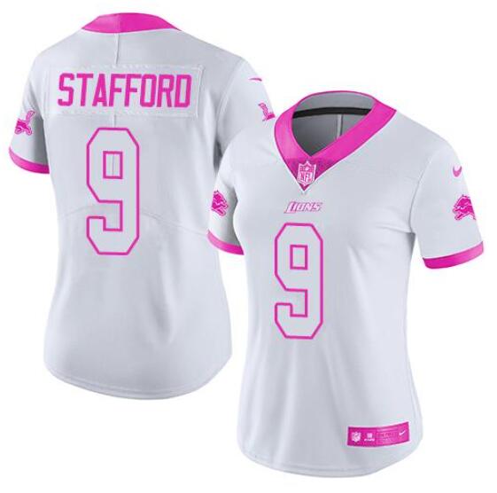 Women's Detroit Lions Customized White/Pink Stitched NFL Limited Rush Fashion Jersey