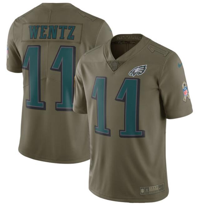 Men's Philadelphia Eagles Customized Olive Salute To Service Limited Stitched NFL Jersey