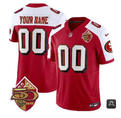 Men's San Francisco 49ers Customized Red/White 2023 F.U.S.E. 50th Patch Throwback Football Stitched Jersey