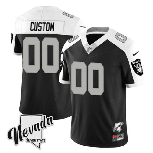 Men's Las Vegas Raiders Customized Black/White 2023 F.U.S.E Nevada Silver Stat Stitched Football Jersey