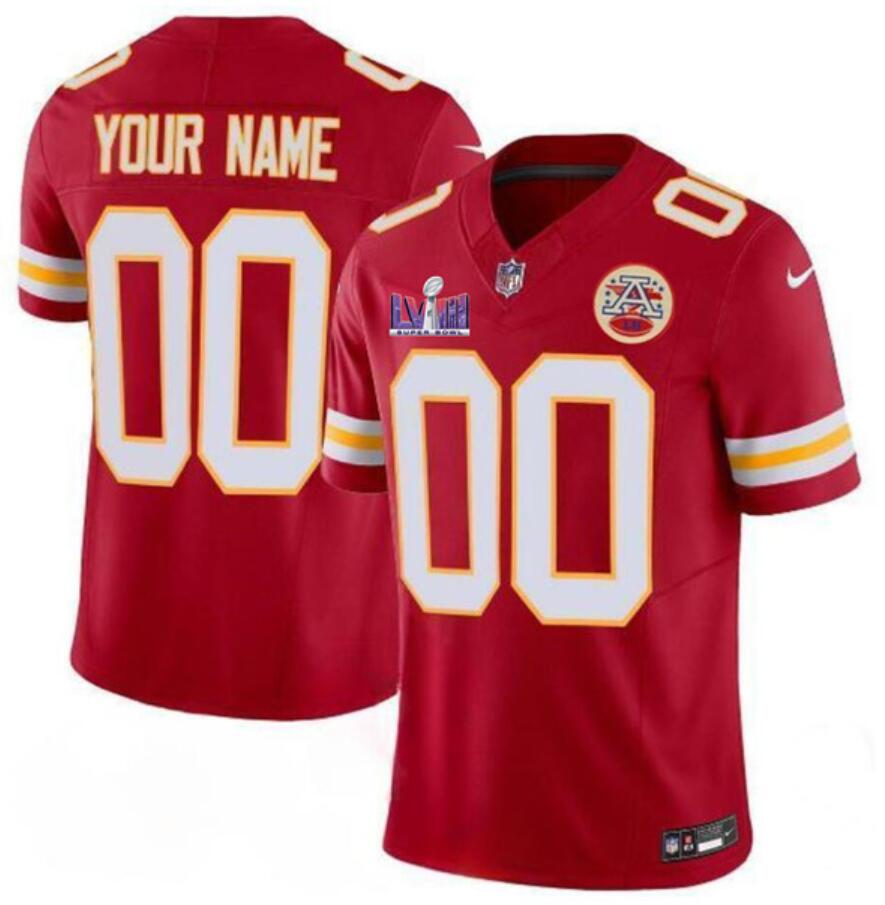 Men's Kansas City Chiefs Customized Red 2024 F.U.S.E. Super Bowl LVIII Patch Vapor Untouchable Limited Football Stitched Jersey