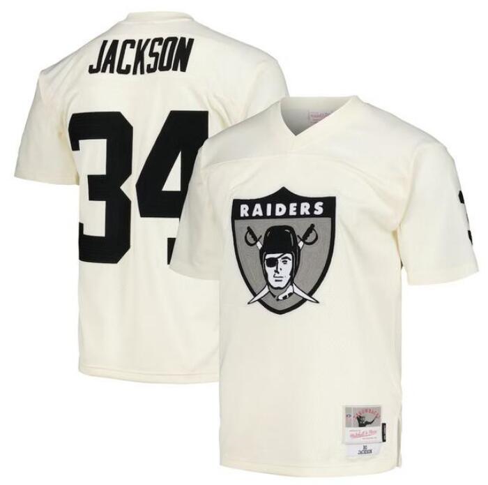 Men's Las Vegas Raiders Customized Cream Mitchell & Ness Football Stitched Jersey