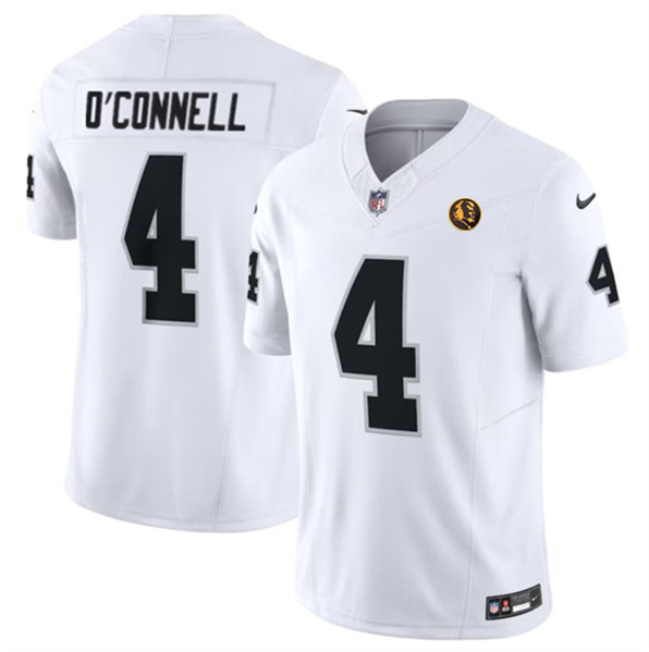Men's Las Vegas Raiders #4 Aidan O'Connell White 2023 F.U.S.E. With John Madden Patch Vapor Limited Football Stitched Jersey