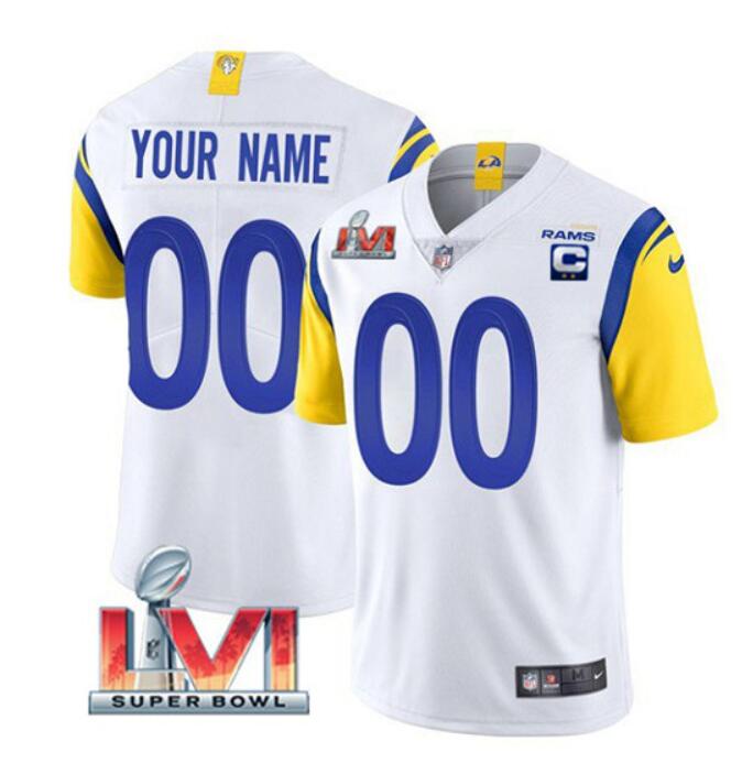 Men's Los Angeles Rams ACTIVE PLAYER Custom 2022 White With C Patch Super Bowl LVI Vapor Limited Stitched Jersey